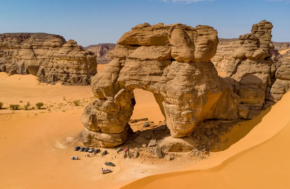 Red sandstone and dune landscape in Tadrart Rouge